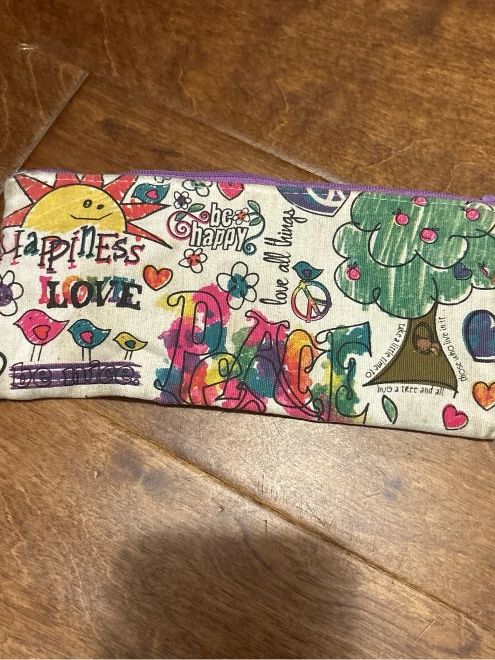 Colorful Peace-themed Canvas Pouch - Multicolor